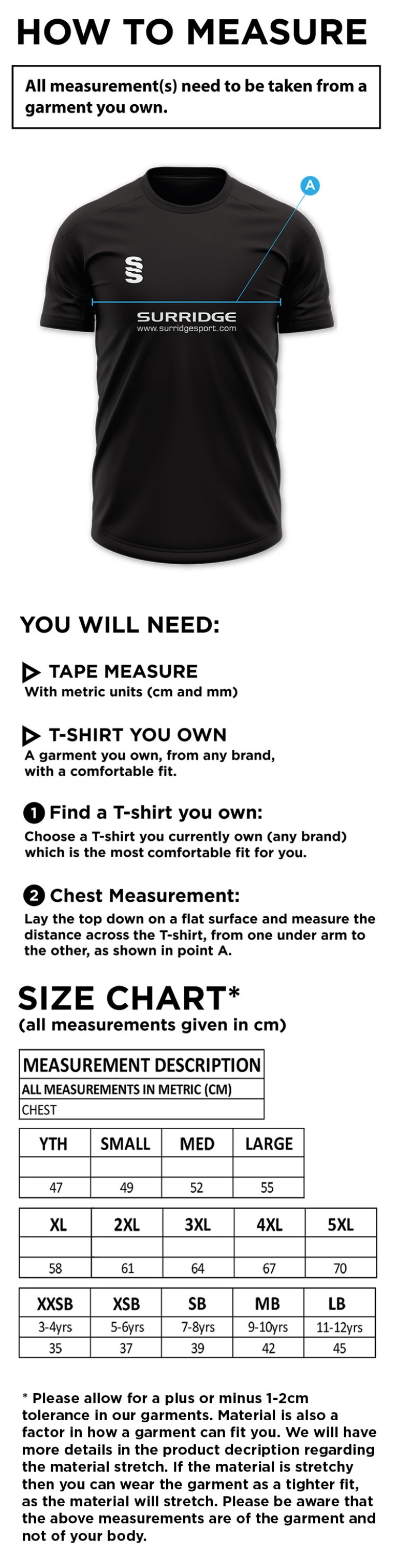 Crookhill Golf Club Polo Shirt - Size Guide