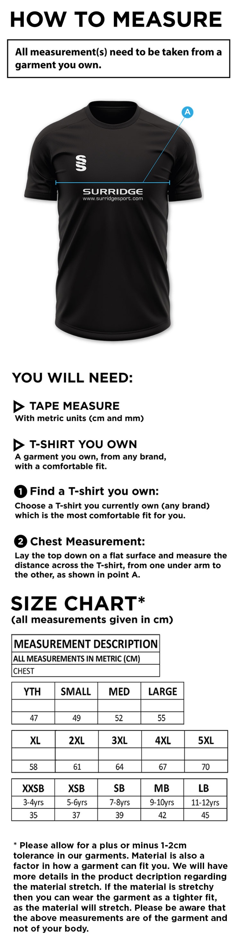 Crookhill Golf Club Polo Shirt - Size Guide