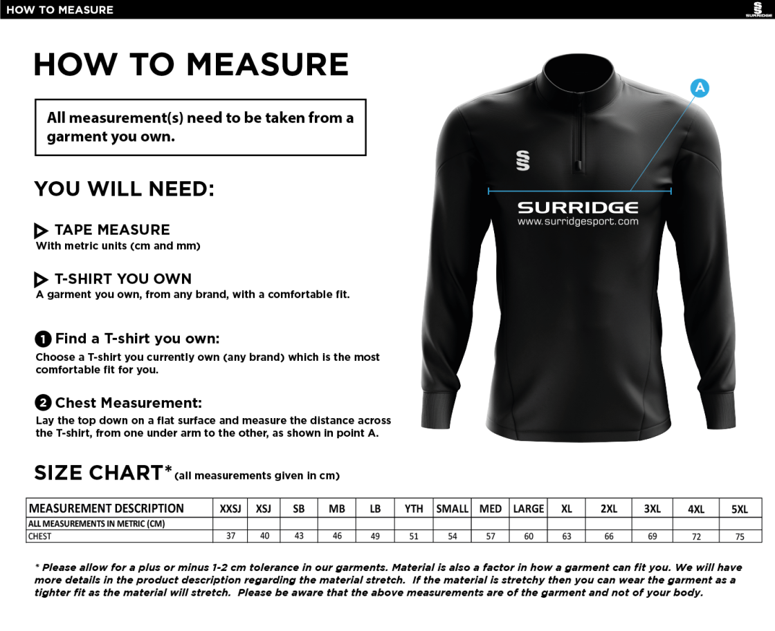 Crookhill Golf Club Performance Top - Size Guide