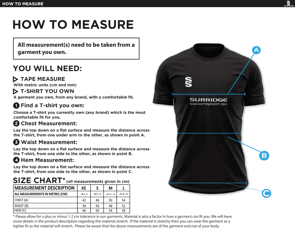 Crookhill Golf Club Women's Polo Shirt - Size Guide