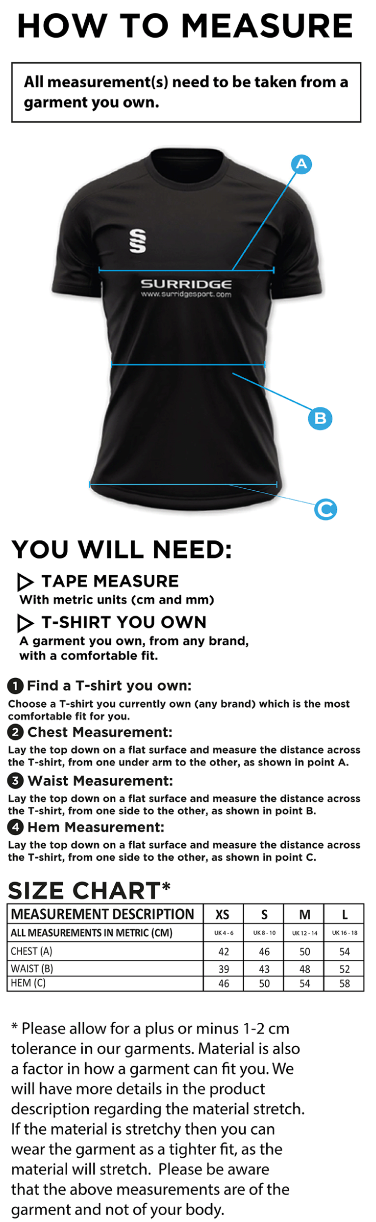 Crookhill Golf Club Women's Polo Shirt - Size Guide